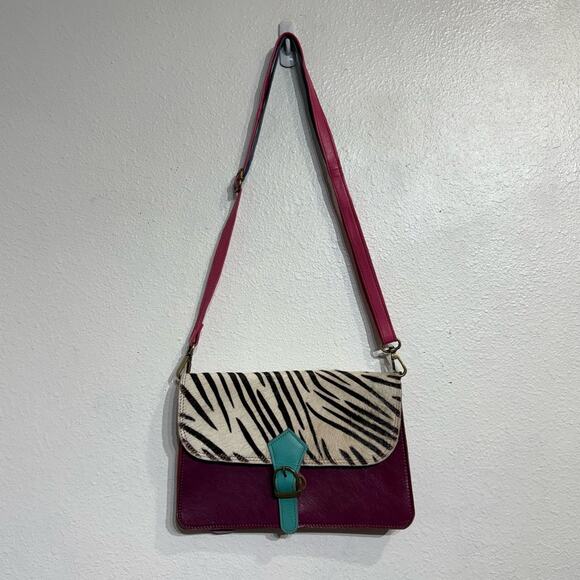 n/a Handbags - Pink Zebra Leather Crossbody Purse